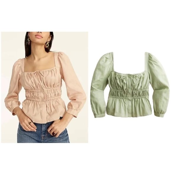 NWT J. Crew Cinched Squareneck Ruched Peplum Blouse in Pistachio - Picture 7 of 7